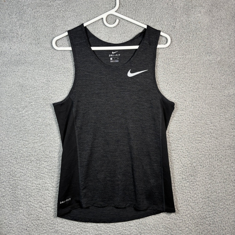 Nike Tank Top Womens S Gray Dri-FIT Running Singlet Mesh Sides Heathered Active